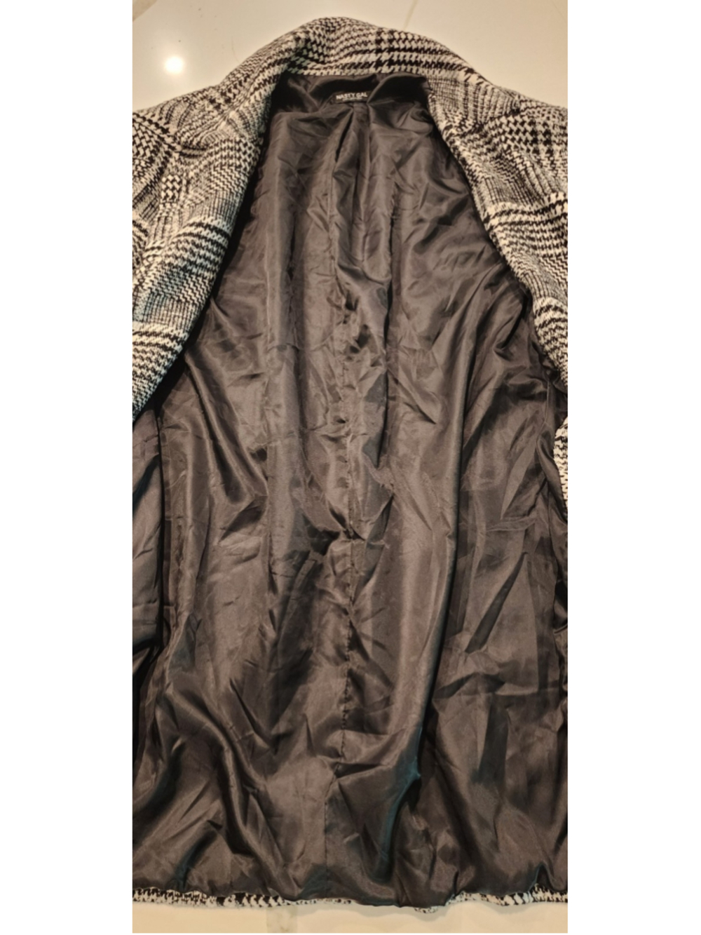 Nasty Gal Collection L Black White Plaid Double Breasted Coat Oversized Longline - Picture 10 of 13